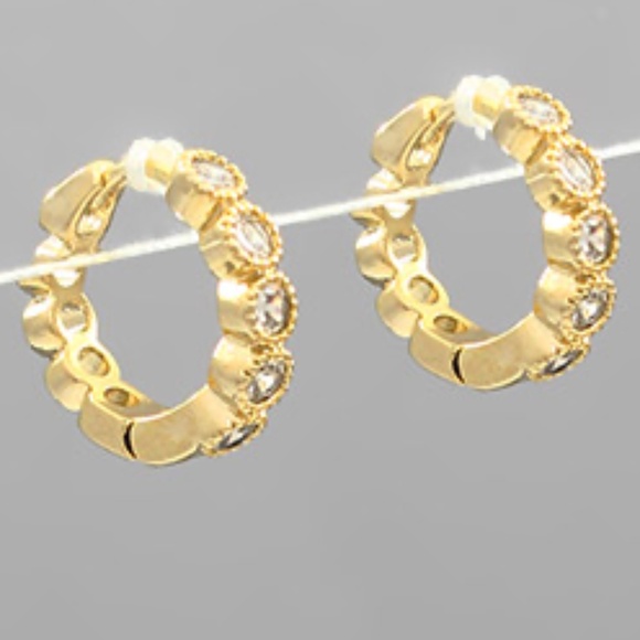 CZ Textured & Crystal Beaded Hoops
